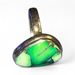 Beautiful Peacock Dahlia Turquoise  925 Silver Ring Size 7